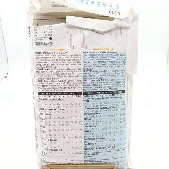 Butterick 6008 Misses Dress & Jacket Vintage Sewing Pattern Size 18-22 1999 - Picture 2 of 2